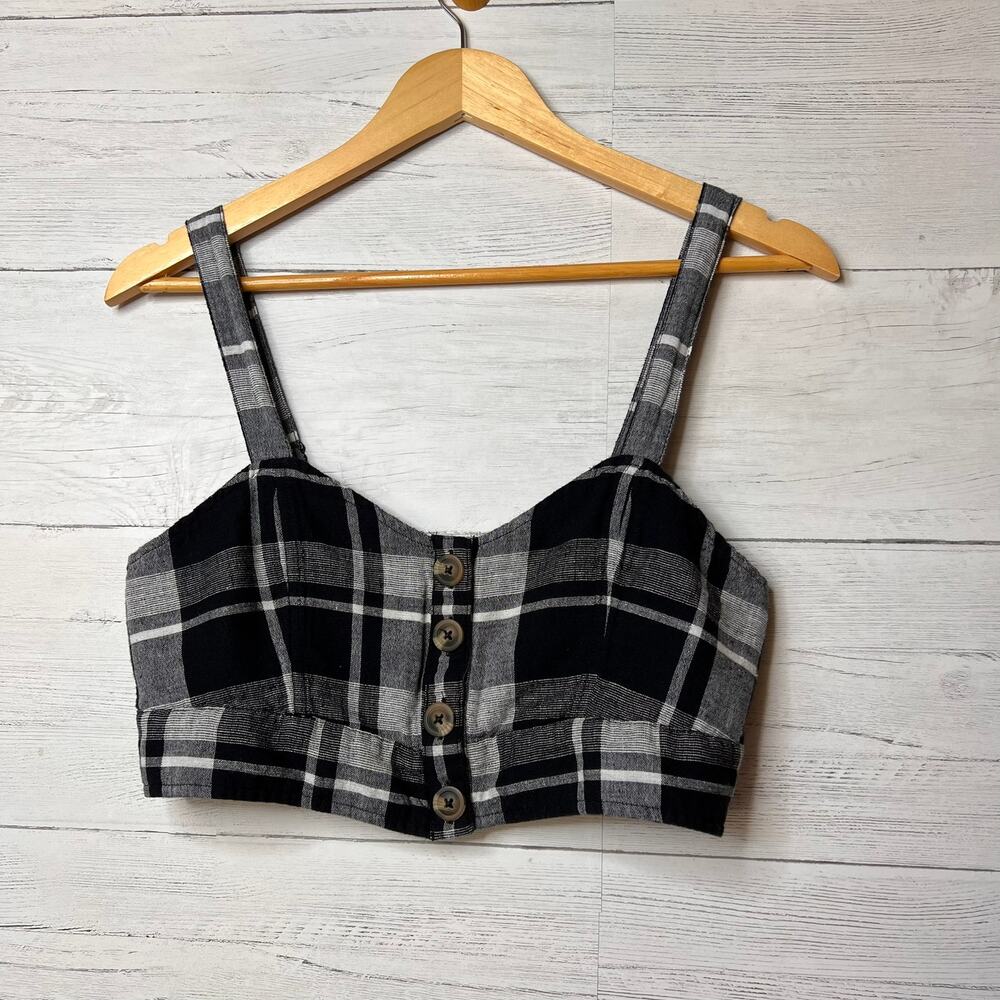 American Eagle Top Womens Size Medium Black & White Gingham Crop Tank Buttons